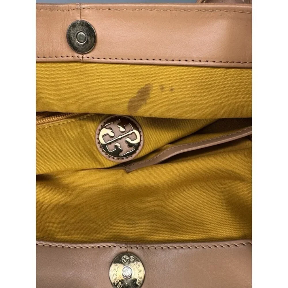 Tory Burch Tote Bag Border Canvas Shoulder White Beige Camel Brown Bag Bag Hand